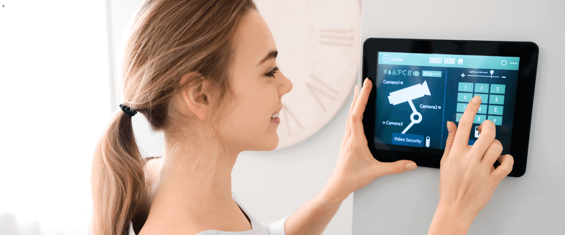 Woman Securing Her Smart Home Camera System